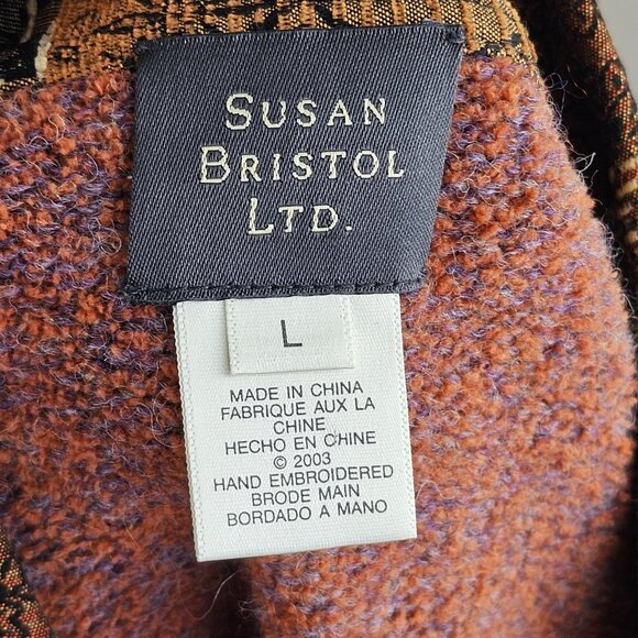 Susan Bristol Unique Orange Art To Wear Cardigan Button Closure Sz L - Picture 5 of 11